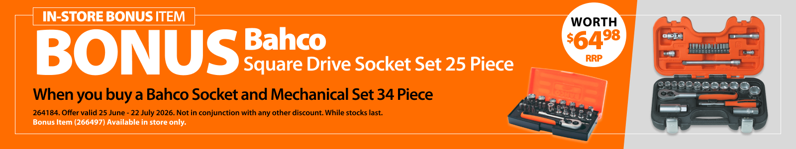 In Store Bonus Bahco Socket and Mechanical Set 34 Piece