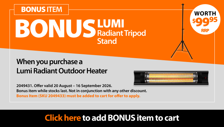 Lumi Tripod Stand, free with purchase of a Lumi Radiant Heater, worth $99.95.